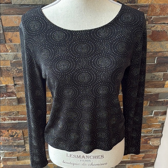 Vintage Garey Petites Black Patterned Sparkle Women's Top - Picture 2 of 7